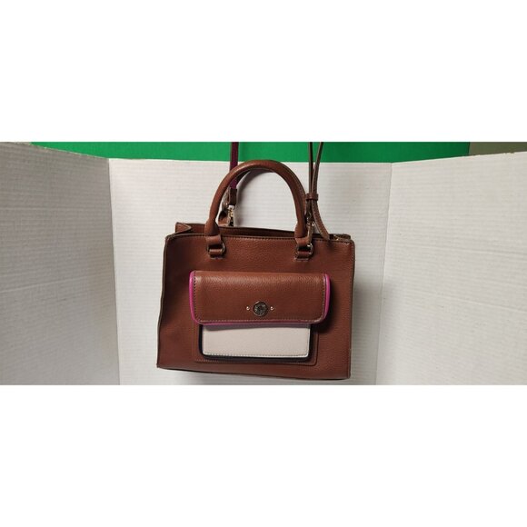Anne Klein Arianna Satchel Pebble Leather rown Violet With Strap - Picture 2 of 9